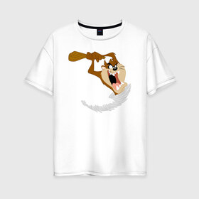 Женская футболка хлопок Oversize с принтом Таз , 100% хлопок | свободный крой, круглый ворот, спущенный рукав, длина до линии бедер
 | looney tunes | tasmanian devil | taz | vdzabma | луни тюнз | таз | тасманский дьявол