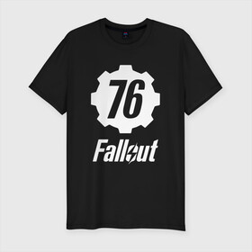 Мужская футболка хлопок Slim с принтом FALLOUT_76. , 92% хлопок, 8% лайкра | приталенный силуэт, круглый вырез ворота, длина до линии бедра, короткий рукав | 101 | 111 | 13 | 76 | atom cats | bethesda | brotherhood of steel | fallout | nuka cola | tunnel snakes | vault | war | братство стали | война | убежище | фолаут | фоллаут | ядер кола