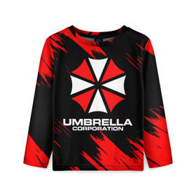 Детский лонгслив 3D с принтом Umbrella Corporation. , 100% полиэстер | длинные рукава, круглый вырез горловины, полуприлегающий силуэт
 | resident evil | umbrella corporation | амбрелла | амбрелла корпорейшн | вирус | вымышленная военная и фармацевтическая корпорация | игра | умбрелла