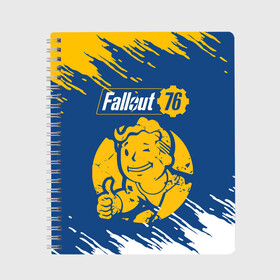 Тетрадь с принтом FALLOUT_76 , 100% бумага | 48 листов, плотность листов — 60 г/м2, плотность картонной обложки — 250 г/м2. Листы скреплены сбоку удобной пружинной спиралью. Уголки страниц и обложки скругленные. Цвет линий — светло-серый
 | Тематика изображения на принте: 101 | 111 | 13 | 76 | atom cats | bethesda | brotherhood of steel | fallout | nuka cola | tunnel snakes | vault | war | братство стали | война | убежище | фолаут | фоллаут | ядер кола