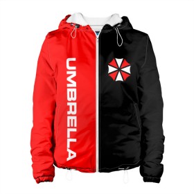 Женская куртка 3D с принтом Umbrella Corporation. , ткань верха — 100% полиэстер, подклад — флис | прямой крой, подол и капюшон оформлены резинкой с фиксаторами, два кармана без застежек по бокам, один большой потайной карман на груди. Карман на груди застегивается на липучку | resident evil | umbrella corporation | амбрелла | амбрелла корпорейшн | вирус | вымышленная военная и фармацевтическая корпорация | игра | умбрелла