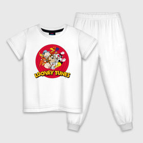 Детская пижама хлопок с принтом Looney Tunes , 100% хлопок |  брюки и футболка прямого кроя, без карманов, на брюках мягкая резинка на поясе и по низу штанин
 | Тематика изображения на принте: bugs bunny | daffy duck | looney tunes | sylvester | tasmanian devil | taz | tweety | vdzabma | багз банни | даффи дак | луни тюнз | сильвестр | таз | тасманский дьявол | твити