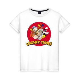 Женская футболка хлопок с принтом Looney Tunes , 100% хлопок | прямой крой, круглый вырез горловины, длина до линии бедер, слегка спущенное плечо | bugs bunny | daffy duck | looney tunes | sylvester | tasmanian devil | taz | tweety | vdzabma | багз банни | даффи дак | луни тюнз | сильвестр | таз | тасманский дьявол | твити