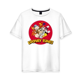 Женская футболка хлопок Oversize с принтом Looney Tunes , 100% хлопок | свободный крой, круглый ворот, спущенный рукав, длина до линии бедер
 | bugs bunny | daffy duck | looney tunes | sylvester | tasmanian devil | taz | tweety | vdzabma | багз банни | даффи дак | луни тюнз | сильвестр | таз | тасманский дьявол | твити