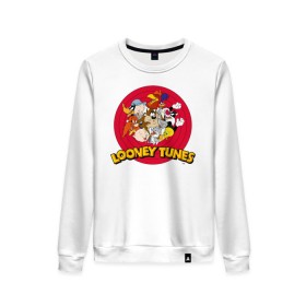 Женский свитшот хлопок с принтом Looney Tunes , 100% хлопок | прямой крой, круглый вырез, на манжетах и по низу широкая трикотажная резинка  | bugs bunny | daffy duck | looney tunes | sylvester | tasmanian devil | taz | tweety | vdzabma | багз банни | даффи дак | луни тюнз | сильвестр | таз | тасманский дьявол | твити