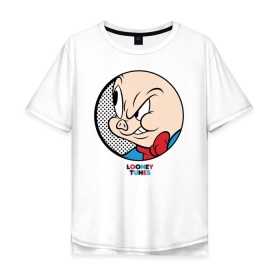 Мужская футболка хлопок Oversize с принтом Porky Pig , 100% хлопок | свободный крой, круглый ворот, “спинка” длиннее передней части | Тематика изображения на принте: looney tunes | porky pig | vdzabma | луни тюнз | порки пиг | поросенок порки