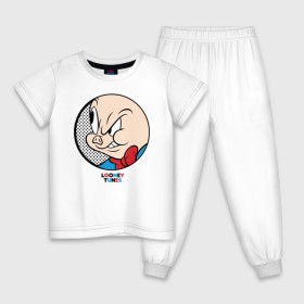 Детская пижама хлопок с принтом Porky Pig , 100% хлопок |  брюки и футболка прямого кроя, без карманов, на брюках мягкая резинка на поясе и по низу штанин
 | looney tunes | porky pig | vdzabma | луни тюнз | порки пиг | поросенок порки