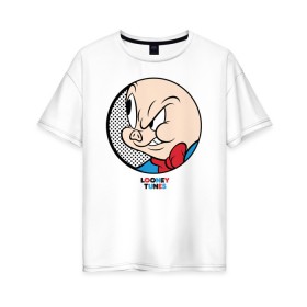 Женская футболка хлопок Oversize с принтом Porky Pig , 100% хлопок | свободный крой, круглый ворот, спущенный рукав, длина до линии бедер
 | looney tunes | porky pig | vdzabma | луни тюнз | порки пиг | поросенок порки