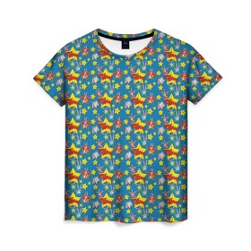 Женская футболка 3D с принтом Багз Банни паттерн , 100% полиэфир ( синтетическое хлопкоподобное полотно) | прямой крой, круглый вырез горловины, длина до линии бедер | bugs bunny | looney tunes | vdzabma | багз банни | луни тюнз