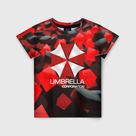 Детская футболка 3D с принтом Umbrella Corp. , 100% гипоаллергенный полиэфир | прямой крой, круглый вырез горловины, длина до линии бедер, чуть спущенное плечо, ткань немного тянется | Тематика изображения на принте: biohazard | biohazard 7 | crocodile | fang | game | hand | monster | new umbrella | resident evil | resident evil 7 | umbrella | umbrella corp | umbrella corporation | zombie