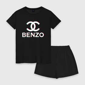 Женская пижама с шортиками хлопок с принтом BBT BENZO GANG , 100% хлопок | футболка прямого кроя, шорты свободные с широкой мягкой резинкой | bbt | benzo | benzo gang | big baby tape | ббт | бензо