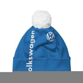 Шапка 3D c помпоном с принтом Volkswagen. , 100% полиэстер | универсальный размер, печать по всей поверхности изделия | 2020 | car | sport | volkswagen | авто | автомобильные | бренд | вирус | коронавирус | марка | машина | новый лого | спорт | стиль | фольксваген