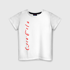Детская футболка хлопок с принтом C o c a - C o l a. , 100% хлопок | круглый вырез горловины, полуприлегающий силуэт, длина до линии бедер | Тематика изображения на принте: coca cola | дистанция | кола | логотип | лучше дома | сиди дома