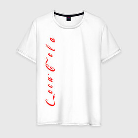 Мужская футболка хлопок с принтом C o c a - C o l a. , 100% хлопок | прямой крой, круглый вырез горловины, длина до линии бедер, слегка спущенное плечо. | Тематика изображения на принте: coca cola | дистанция | кола | логотип | лучше дома | сиди дома