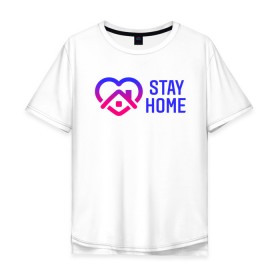 Мужская футболка хлопок Oversize с принтом Сидим Дома , 100% хлопок | свободный крой, круглый ворот, “спинка” длиннее передней части | 