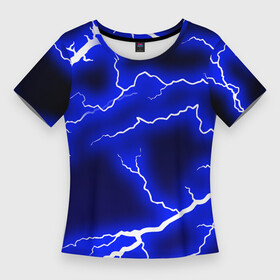 Женская футболка 3D Slim с принтом СИНИЕ МОЛНИИ ,  |  | abstraction | flame | geometry | hexagon | neon | paints | storm | stripes | texture | thunder | triangle | абстракция | брызги | геометрия | краски | молнии | неон | неоновый | соты | текстура