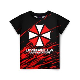 Детская футболка 3D с принтом Umbrella Corporation. , 100% гипоаллергенный полиэфир | прямой крой, круглый вырез горловины, длина до линии бедер, чуть спущенное плечо, ткань немного тянется | resident evil | umbrella corporation | амбрелла | амбрелла корпорейшн | вирус | вымышленная военная и фармацевтическая корпорация | игра | умбрелла