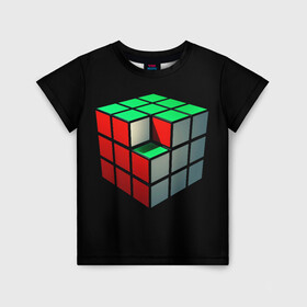 Детская футболка 3D с принтом Кубик Рубика , 100% гипоаллергенный полиэфир | прямой крой, круглый вырез горловины, длина до линии бедер, чуть спущенное плечо, ткань немного тянется | Тематика изображения на принте: 3d | головоломка | игры | кубик | мозг | недостающий | рубика | элемент