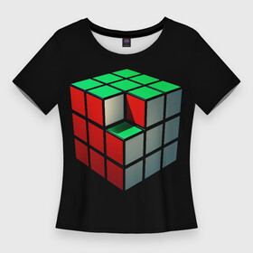 Женская футболка 3D Slim с принтом Кубик Рубика ,  |  | 3d | головоломка | игры | кубик | мозг | недостающий | рубика | элемент