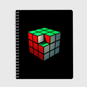 Тетрадь с принтом Кубик Рубика , 100% бумага | 48 листов, плотность листов — 60 г/м2, плотность картонной обложки — 250 г/м2. Листы скреплены сбоку удобной пружинной спиралью. Уголки страниц и обложки скругленные. Цвет линий — светло-серый
 | Тематика изображения на принте: 3d | головоломка | игры | кубик | мозг | недостающий | рубика | элемент