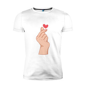 Мужская футболка премиум с принтом Корейское сердечко , 92% хлопок, 8% лайкра | приталенный силуэт, круглый вырез ворота, длина до линии бедра, короткий рукав | жест | жесты | корейское сердечко | корейцы | люблю | люблю тебя | любовь | популярное | сердечко | сердце | симпатия | я люблю