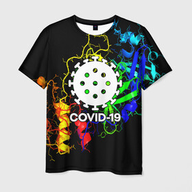 Мужская футболка 3D с принтом COVID-19 NEW , 100% полиэфир | прямой крой, круглый вырез горловины, длина до линии бедер | covid 19 | molecule | абстракция | клетки | коронавирус | медицина | микробы | молекулы | наука | нейрон | нейроны | текстура | текстуры | формула