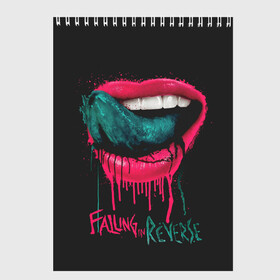 Скетчбук с принтом Falling in Reverse , 100% бумага
 | 48 листов, плотность листов — 100 г/м2, плотность картонной обложки — 250 г/м2. Листы скреплены сверху удобной пружинной спиралью | falling in reverse | gold | lips | mouth | rock | ronnie radke | teeth | tongue | губы | золото | зубы | рок | ронни радке | рот | язык