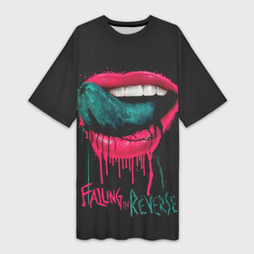 Платье-футболка 3D с принтом Falling in Reverse ,  |  | falling in reverse | gold | lips | mouth | rock | ronnie radke | teeth | tongue | губы | золото | зубы | рок | ронни радке | рот | язык