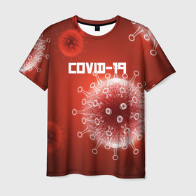 Мужская футболка 3D с принтом COVID-19 , 100% полиэфир | прямой крой, круглый вырез горловины, длина до линии бедер | covid 19 | molecule | абстракция | клетки | коронавирус | медицина | микробы | молекулы | наука | нейрон | нейроны | текстура | текстуры | формула