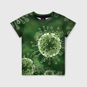 Детская футболка 3D с принтом COVID-19 , 100% гипоаллергенный полиэфир | прямой крой, круглый вырез горловины, длина до линии бедер, чуть спущенное плечо, ткань немного тянется | covid 19 | molecule | абстракция | клетки | коронавирус | медицина | микробы | молекулы | наука | нейрон | нейроны | текстура | текстуры | формула