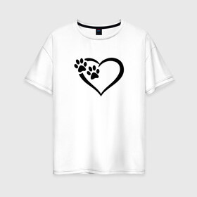 Женская футболка хлопок Oversize с принтом СЕРДЕЧКО , 100% хлопок | свободный крой, круглый ворот, спущенный рукав, длина до линии бедер
 | animals | cat | dog | footprints | heart | love | paws | prints | romance | valentines day | wolf | амур | валентинка | влюбленные | волк | день святого валентина | животные | кот | лапы | любовь | отпечатки | романтика | сердечко | сердце