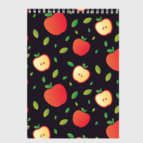 Скетчбук с принтом Яблочный узор , 100% бумага
 | 48 листов, плотность листов — 100 г/м2, плотность картонной обложки — 250 г/м2. Листы скреплены сверху удобной пружинной спиралью | узор | узоры | фрукт | фрукты | яблоки | яблоко | ягода | ягоды