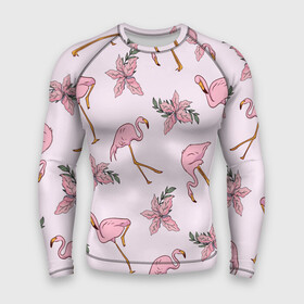 Мужской рашгард 3D с принтом Розовый фламинго ,  |  | doodling | textures | tiles | дудлинг | лист | листья | паттерн | природа | птица | птицы | розовый | розовый фламинго | тайлы | текстуры | узор | узоры | фламинго | фон | цветок | цветы