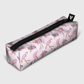 Пенал 3D с принтом Розовый фламинго , 100% полиэстер | плотная ткань, застежка на молнии | doodling | textures | tiles | дудлинг | лист | листья | паттерн | природа | птица | птицы | розовый | розовый фламинго | тайлы | текстуры | узор | узоры | фламинго | фон | цветок | цветы