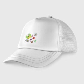 Детская кепка тракер с принтом Вышивка , Козырек - 100% хлопок. Кепка - 100% полиэстер, Задняя часть - сетка | универсальный размер, пластиковая застёжка | бабочки | вышивка | зонтик | лист | насекомые | сшитые | цветы