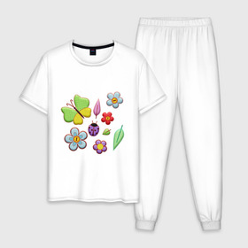 Мужская пижама хлопок с принтом Вышивка , 100% хлопок | брюки и футболка прямого кроя, без карманов, на брюках мягкая резинка на поясе и по низу штанин
 | бабочки | вышивка | зонтик | лист | насекомые | сшитые | цветы
