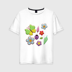 Женская футболка хлопок Oversize с принтом Вышивка , 100% хлопок | свободный крой, круглый ворот, спущенный рукав, длина до линии бедер
 | бабочки | вышивка | зонтик | лист | насекомые | сшитые | цветы