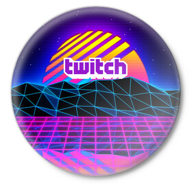 Значок с принтом Twitch  ,  металл | круглая форма, металлическая застежка в виде булавки | game | gamer | logo | trend | twitch | twitties | игры | логотип | мода | надписи | стрим | твитч | тренд