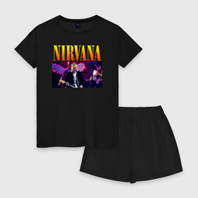 Женская пижама с шортиками хлопок с принтом NIRVANA Курт Кобейн , 100% хлопок | футболка прямого кроя, шорты свободные с широкой мягкой резинкой | in utero | nevermind | nirvana | nirvana in utero | nirvana logo | smile | курт кобейн | нирвана | нирвана in utero | нирвана лого
