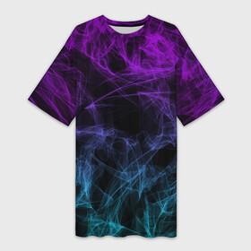 Платье-футболка 3D с принтом NEON SMOKES STRIPES | НЕОНОВЫЕ ВОЛНЫ ,  |  | abstraction | geometry | hexagon | neon | paints | smoke | stripes | texture | triangle | абстракция | брызги | геометрия | дым | краски | неон | неоновый | соты | текстура