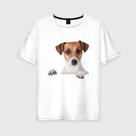 Женская футболка хлопок Oversize с принтом Собака , 100% хлопок | свободный крой, круглый ворот, спущенный рукав, длина до линии бедер
 | Тематика изображения на принте: джек рассел | друг | пес | питомец | собака