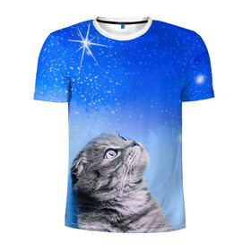 Мужская футболка 3D спортивная с принтом Кот и космос , 100% полиэстер с улучшенными характеристиками | приталенный силуэт, круглая горловина, широкие плечи, сужается к линии бедра | cat | cat and space | kitty | в космосе | звездное небо | звёзды | космический кот | кот | кот в космосе | кот и звезды | кот смотрит | кот смотрит на небо | котенок | котик | кошка