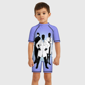 Детский купальный костюм 3D с принтом Герои наших дней , Полиэстер 85%, Спандекс 15% | застежка на молнии на спине | болезнь | вирус | врач | доктор | лечить | медицина | медсестра | пандемия