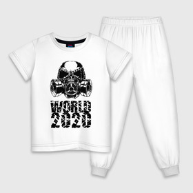 Детская пижама хлопок с принтом World 2020 , 100% хлопок |  брюки и футболка прямого кроя, без карманов, на брюках мягкая резинка на поясе и по низу штанин
 | 2020 | covid 19 | hell | mask | pandemic | virus | world | ад | вирус | коронавирус | мир | противогаз | эпидемия