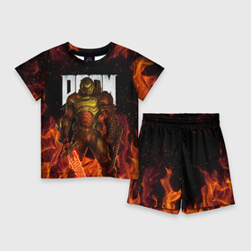 Детский костюм с шортами 3D с принтом DOOM ETERNAL ,  |  | demons | devil | doom | doom eternal | doom guy | doom slayer | hell | iddqd | slayer | ад | демоны | дум | палач рока