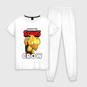 Женская пижама хлопок с принтом BRAWL STARS CROW PHOENIX , 100% хлопок | брюки и футболка прямого кроя, без карманов, на брюках мягкая резинка на поясе и по низу штанин | 8 bit | 8 бит | bibi | brawl stars | crow | el brown | leon | leon shark | max | mr.p | phoenix | sally leon | shark | sprout | stars | virus | werewolf | акула | биби | вирус | ворон | леон | оборотень | пингвин