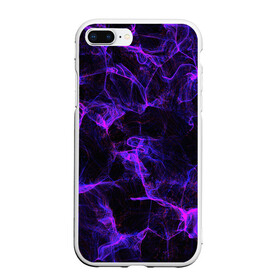 Чехол для iPhone 7Plus/8 Plus матовый с принтом PURPLE DIGITAL SMOKE NEON , Силикон | Область печати: задняя сторона чехла, без боковых панелей | Тематика изображения на принте: abstraction | geometry | hexagon | neon | paints | stripes | texture | triangle | абстракция | брызги | геометрия | краски | неон | неоновый | соты | текстура