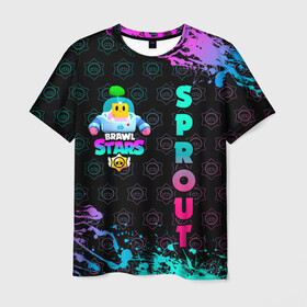 Мужская футболка 3D с принтом BRAWL STARS (SPROUT) [25] , 100% полиэфир | прямой крой, круглый вырез горловины, длина до линии бедер | Тематика изображения на принте: 8 bit | android | brawl | brawl stars | clash | clash royale | game | leon | royale | sprout | stars | андроид | игра | кольт | леон | мобильные игры | спраут