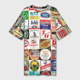 Платье-футболка 3D с принтом Пиво ,  |  | бир | бренды | винтаж | винтажное | известное | коллаж | лого | марки | марочное | много | надписи | названия | олд | олдовое | олдфаг | эль | эмблема | этикетка