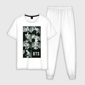 Мужская пижама хлопок с принтом BTS , 100% хлопок | брюки и футболка прямого кроя, без карманов, на брюках мягкая резинка на поясе и по низу штанин
 | Тематика изображения на принте: bts | j hope | j pop | jimin | jin | jungkook | k pop | korea | music | nct | pop | pop idols | suga | v | айдолы | бтс | идолы | к поп | корейская музыка | корея | нст | поп | попса | чимин